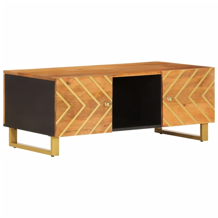 Table basse marron et noir 100x54x40 cm bois massif de manguier - 2