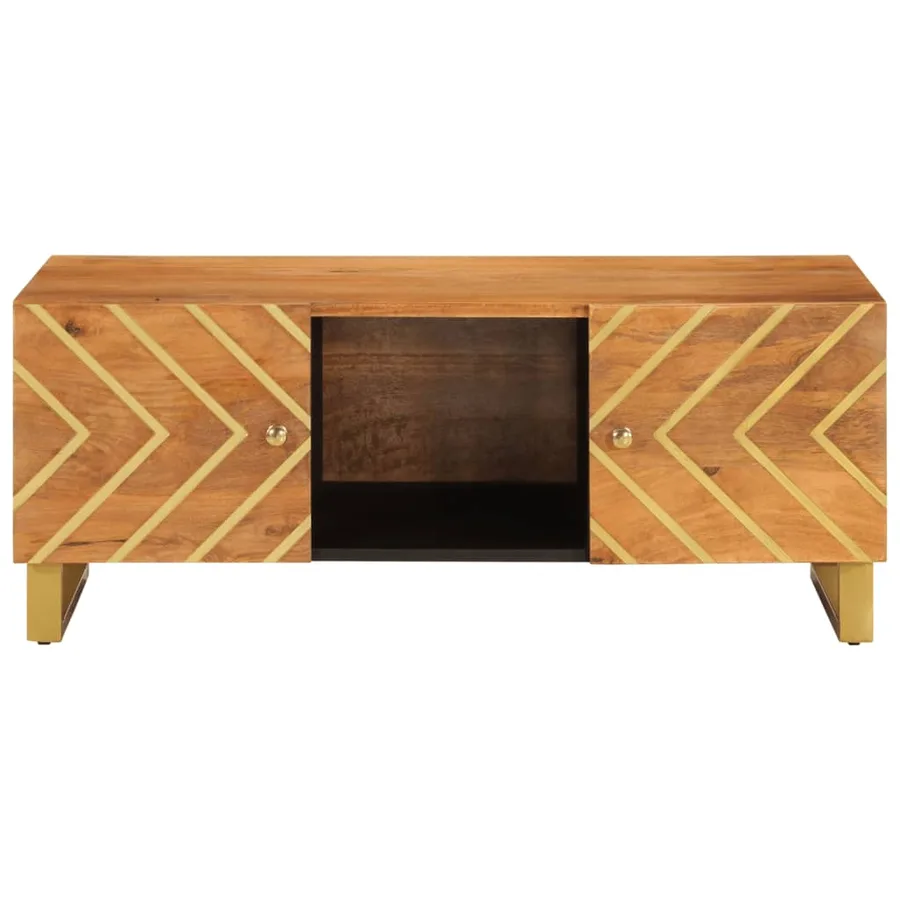 Table basse marron et noir 100x54x40 cm bois massif de manguier - 4