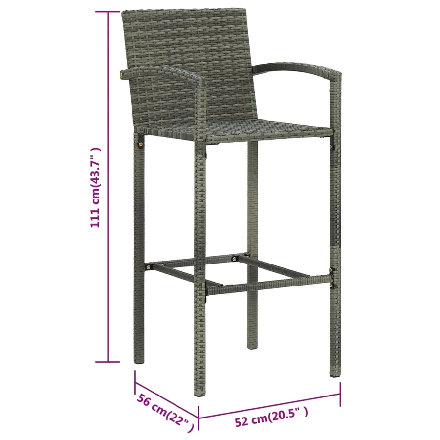 Tabourets de bar lot de 4 gris résine tressée - 8