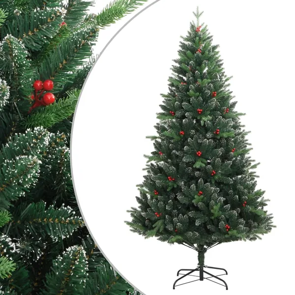 Sapin de Noël artificiel à charnières avec baies rouges 210 cm