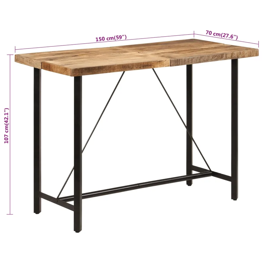 Table de bar 150x70x107 cm bois massif de manguier et fer - 7