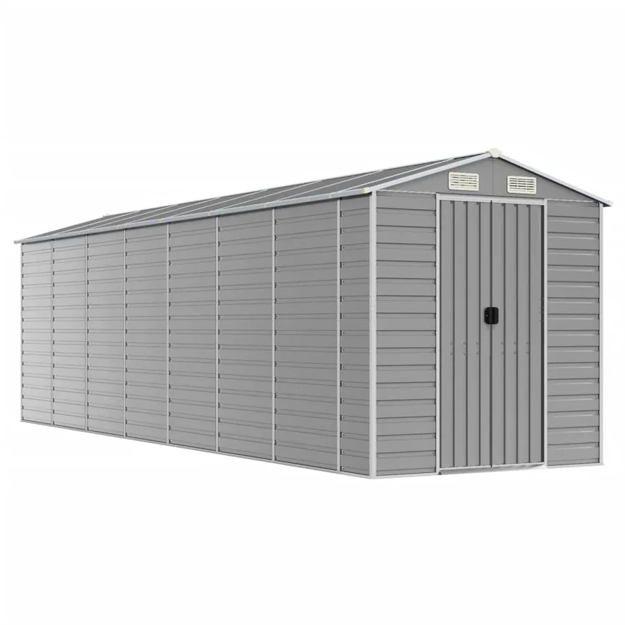Abri de jardin gris clair 191 x 640 x 198 cm en acier galvanisé - 2