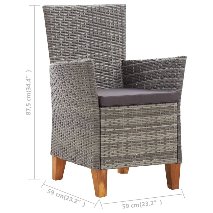 Mobilier à dîner 9 pcs résine tressée et bois d'acacia gris - 12