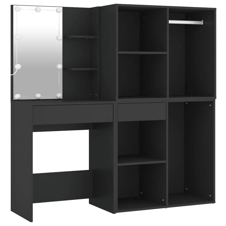 Coiffeuse à LED avec armoires noir bois d'ingénierie - 2