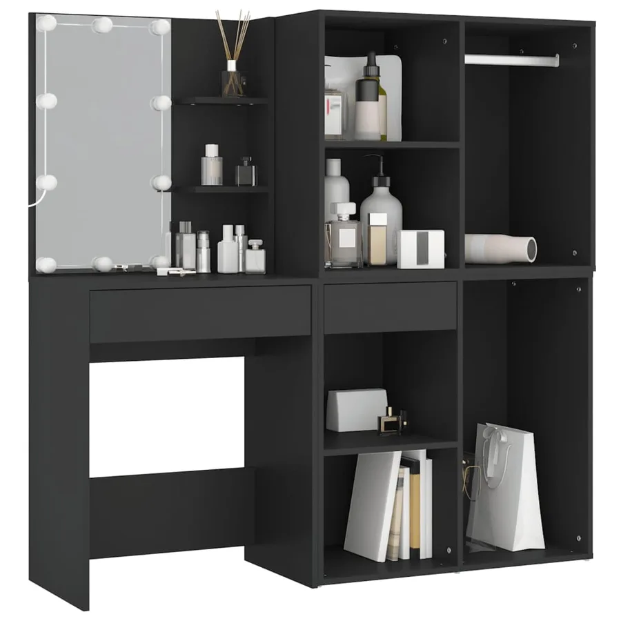 Coiffeuse à LED avec armoires noir bois d'ingénierie - 6