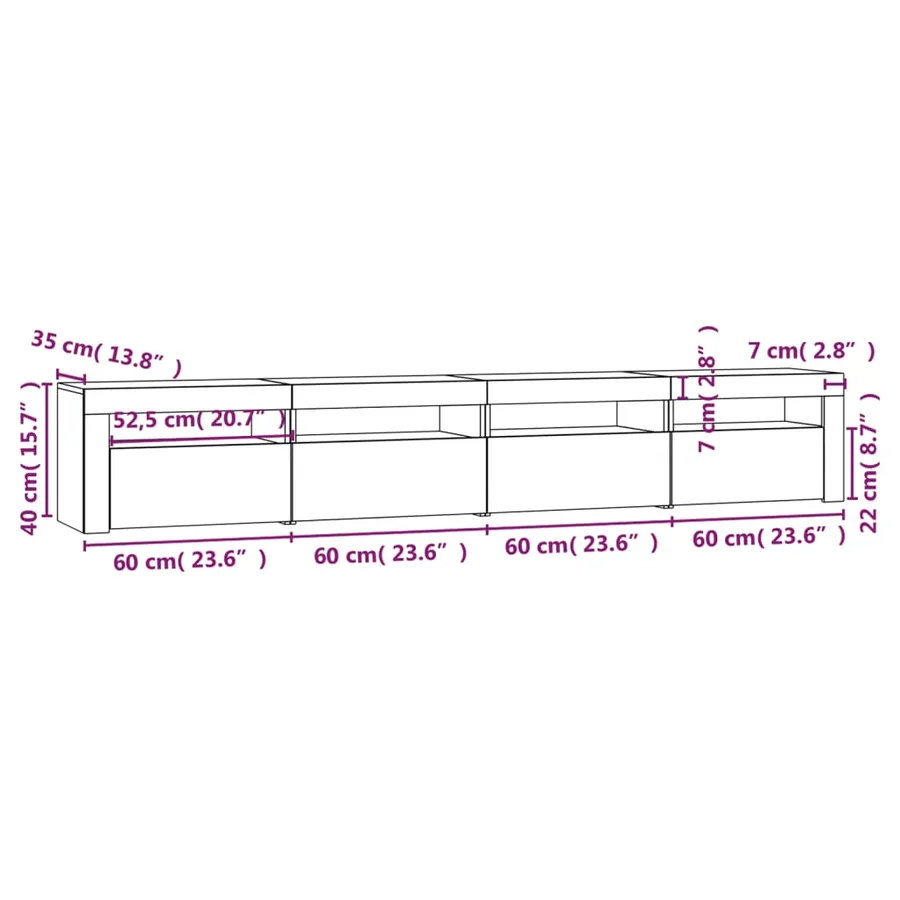 Meuble TV avec lumières LED Sonoma gris 240x35x40 cm - 12