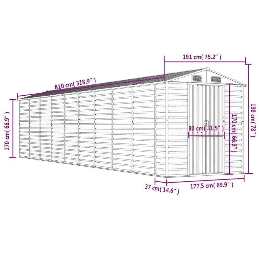 Abri de jardin marron clair 191x810x198 cm acier galvanisé - 12