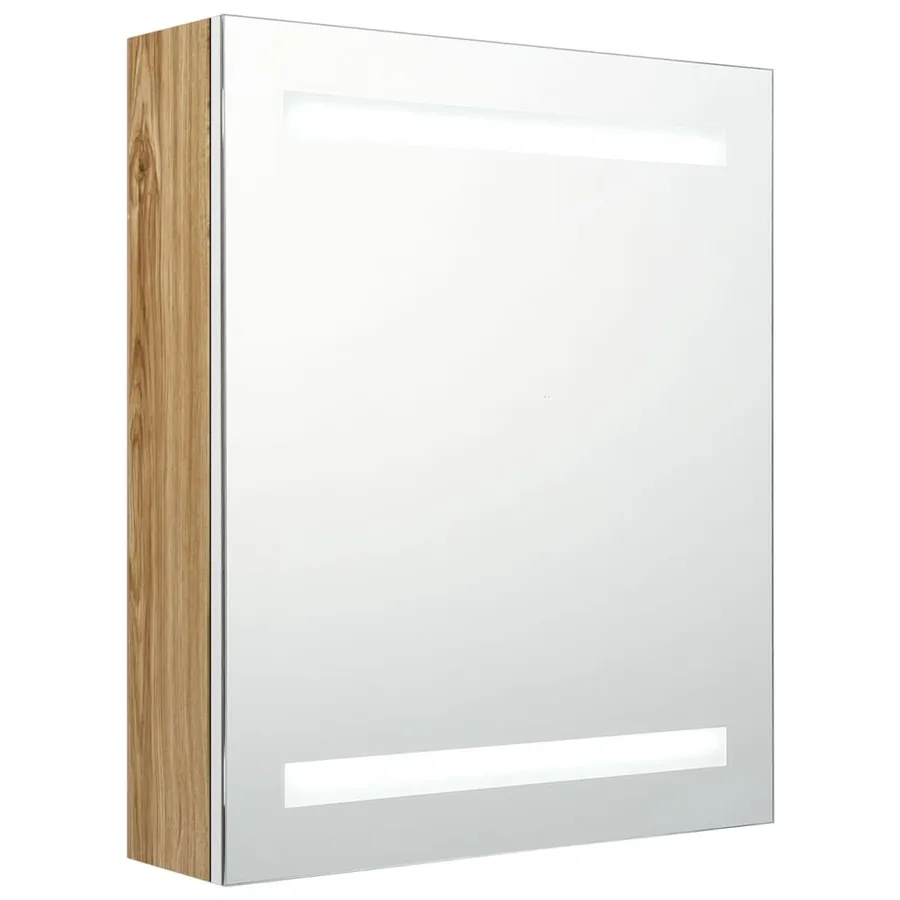 Armoire de salle de bain à miroir à LED blanc et chêne - 2