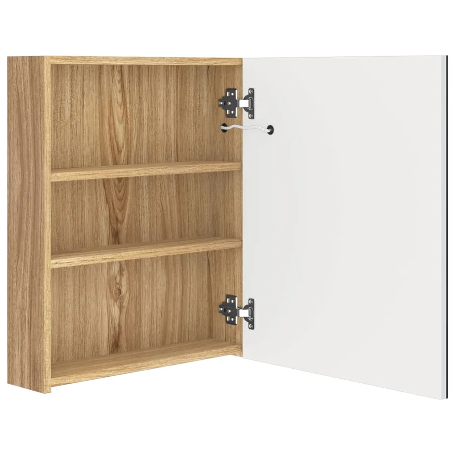 Armoire de salle de bain à miroir à LED blanc et chêne - 5