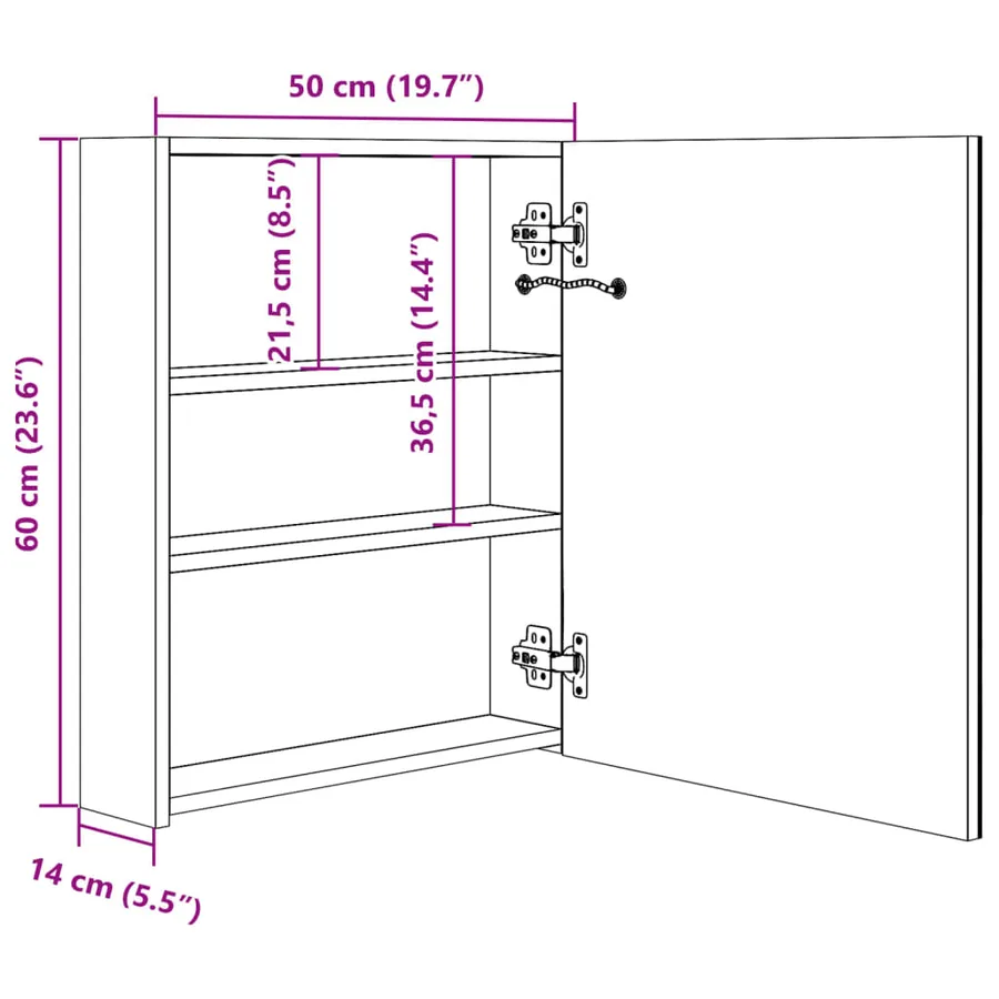 Armoire de salle de bain à miroir à LED blanc et chêne - 8