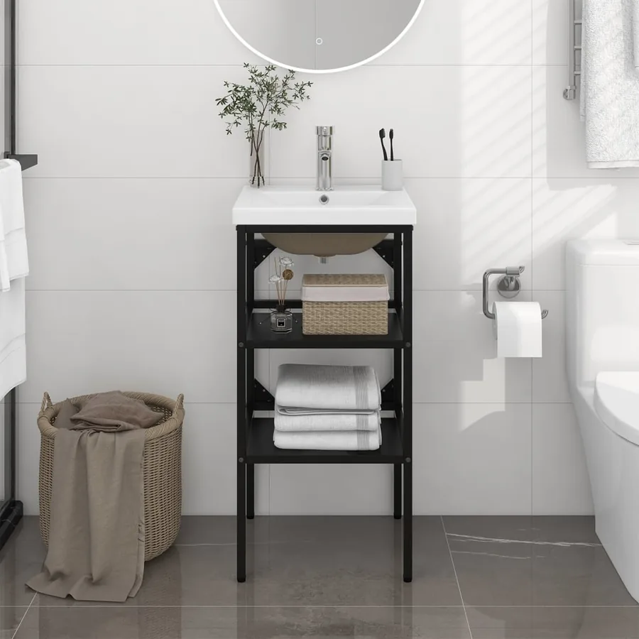 Cadre de lavabo de salle de bain vasque à encastrer Noir Fer