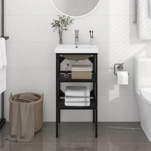 Cadre de lavabo de salle de bain vasque à encastrer Noir Fer