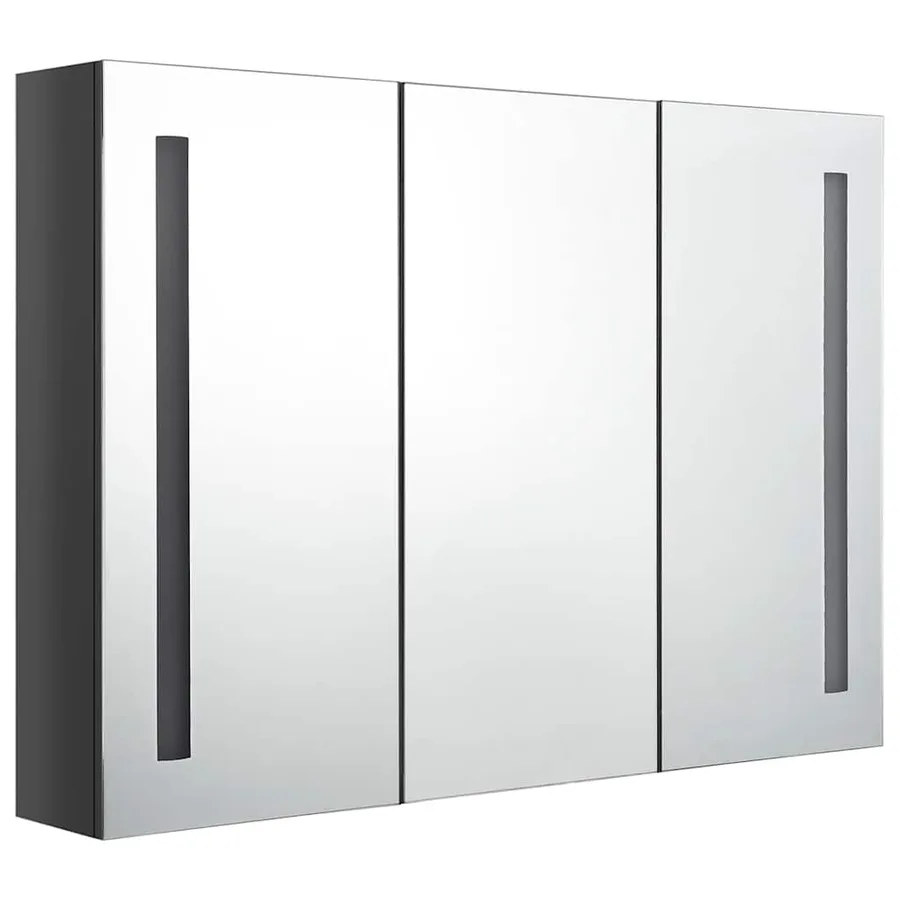 Armoire de salle de bain à miroir LED 89x14x62 cm Gris brillant - 2
