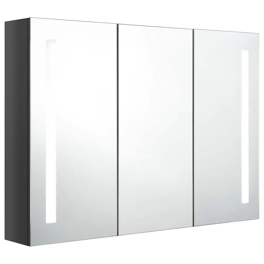 Armoire de salle de bain à miroir LED 89x14x62 cm Gris brillant - 3