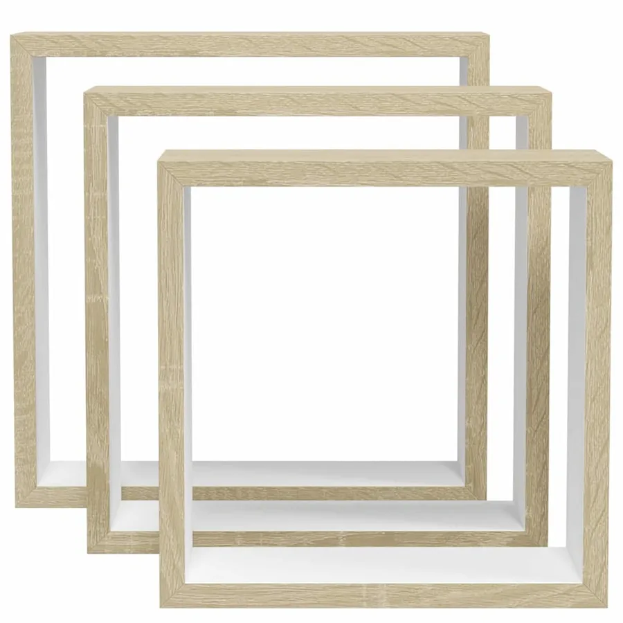 Étagères murales sous forme de cube 3 pcs Blanc et chêne sonoma - 5