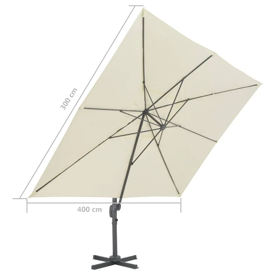 Parasol de jardin déporté avec mât en aluminium 400 x 300 cm Sable - 9