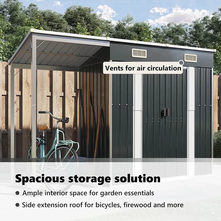 Abri de jardin avec toit prolongé anthracite 277x107x181 cm - 11