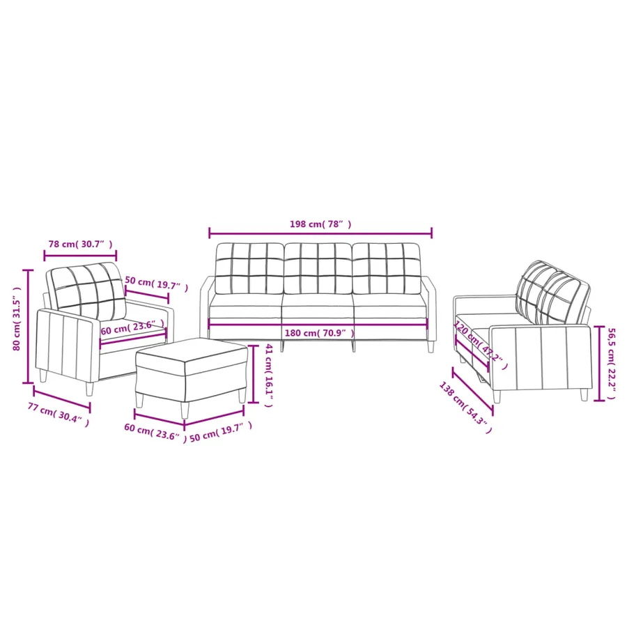 Ensemble de canapés 4 pcs avec coussins Marron Tissu - 10