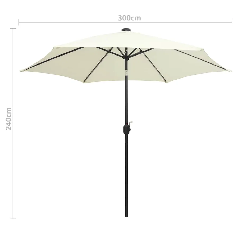 Parasol de jardin et lumières LED mât en aluminium blanc sable - 6
