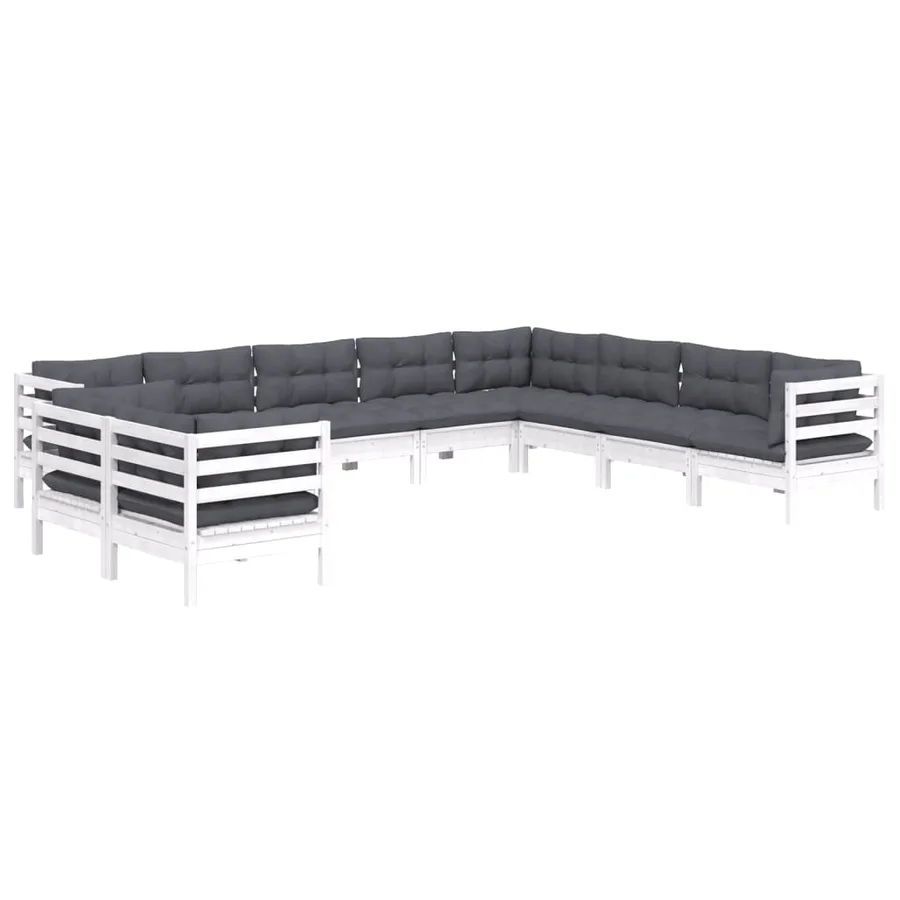 Salon de jardin 10 pcs avec coussins blanc bois de pin massif - 3