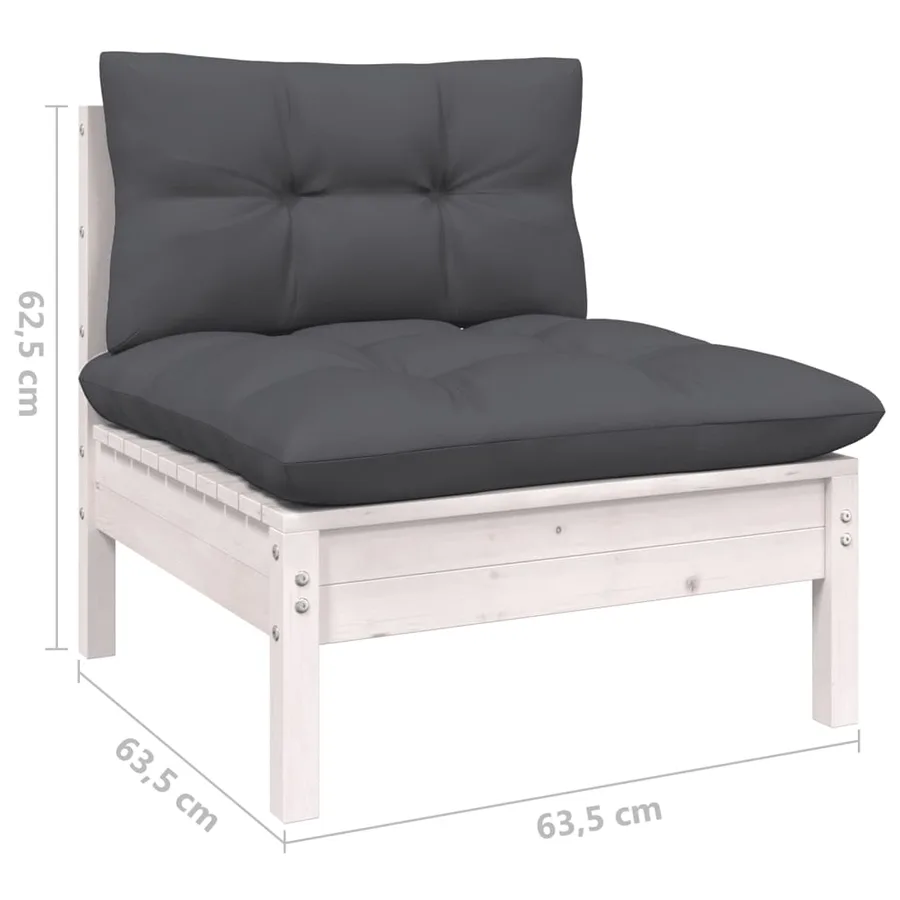 Salon de jardin 10 pcs avec coussins blanc bois de pin - 9