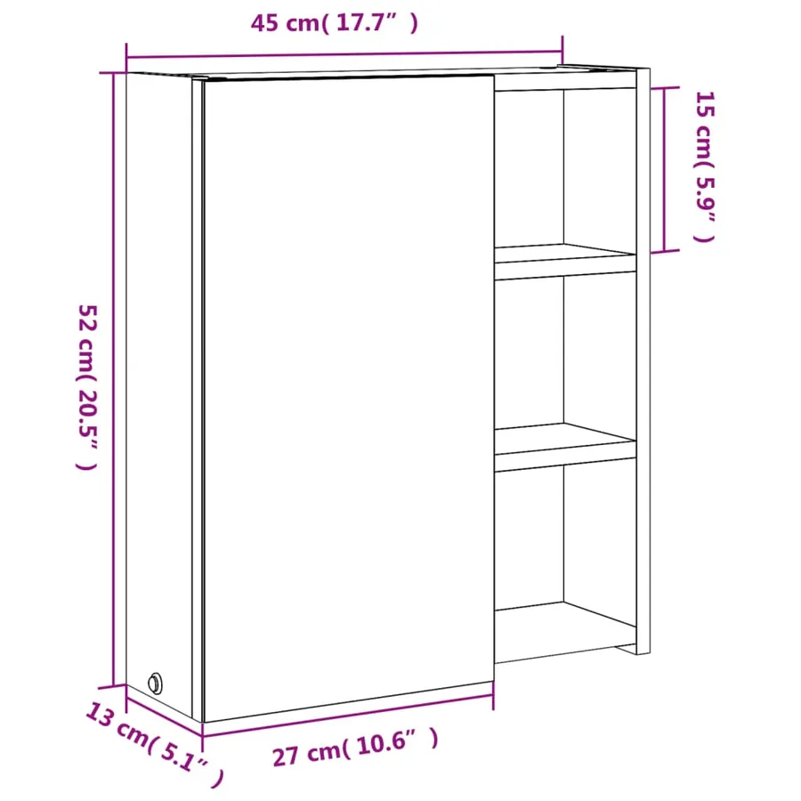 Armoire de salle de bain à miroir avec LED blanc 45x13x52 cm - 12