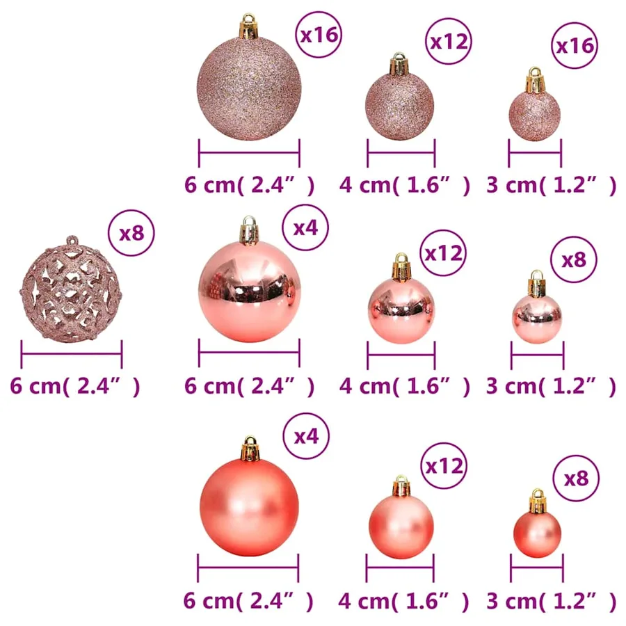 Boules de Noël 100 pcs rose et rosé 3 / 4 / 6 cm - 8