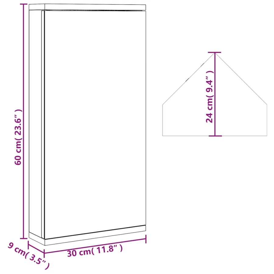 Armoire de bain à miroir d'angle gris 30x24x60 cm - 9
