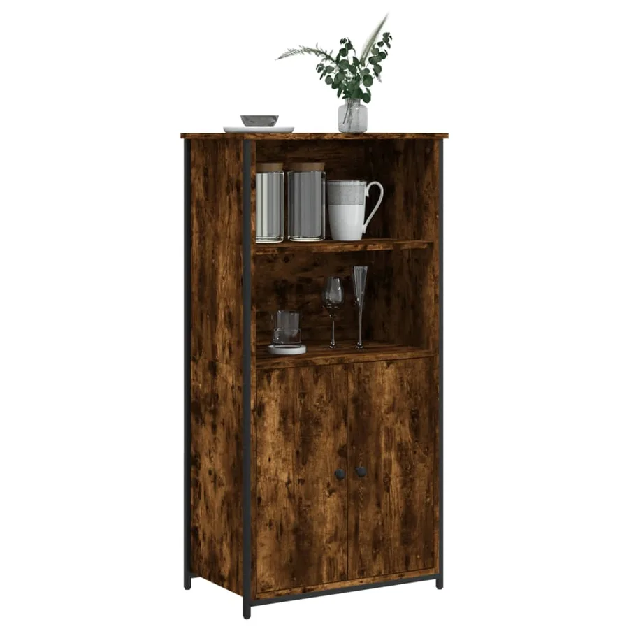 Buffet haut chêne fumé 62x36x121,5 cm bois d'ingénierie - 3