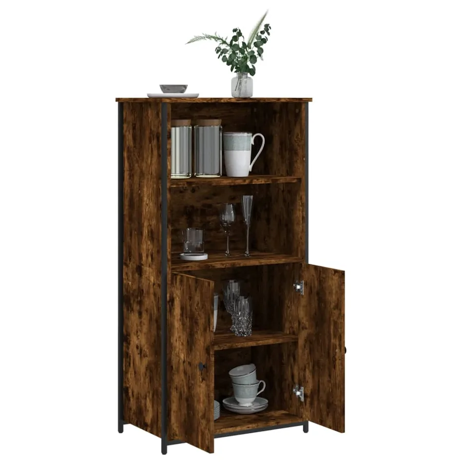 Buffet haut chêne fumé 62x36x121,5 cm bois d'ingénierie - 4