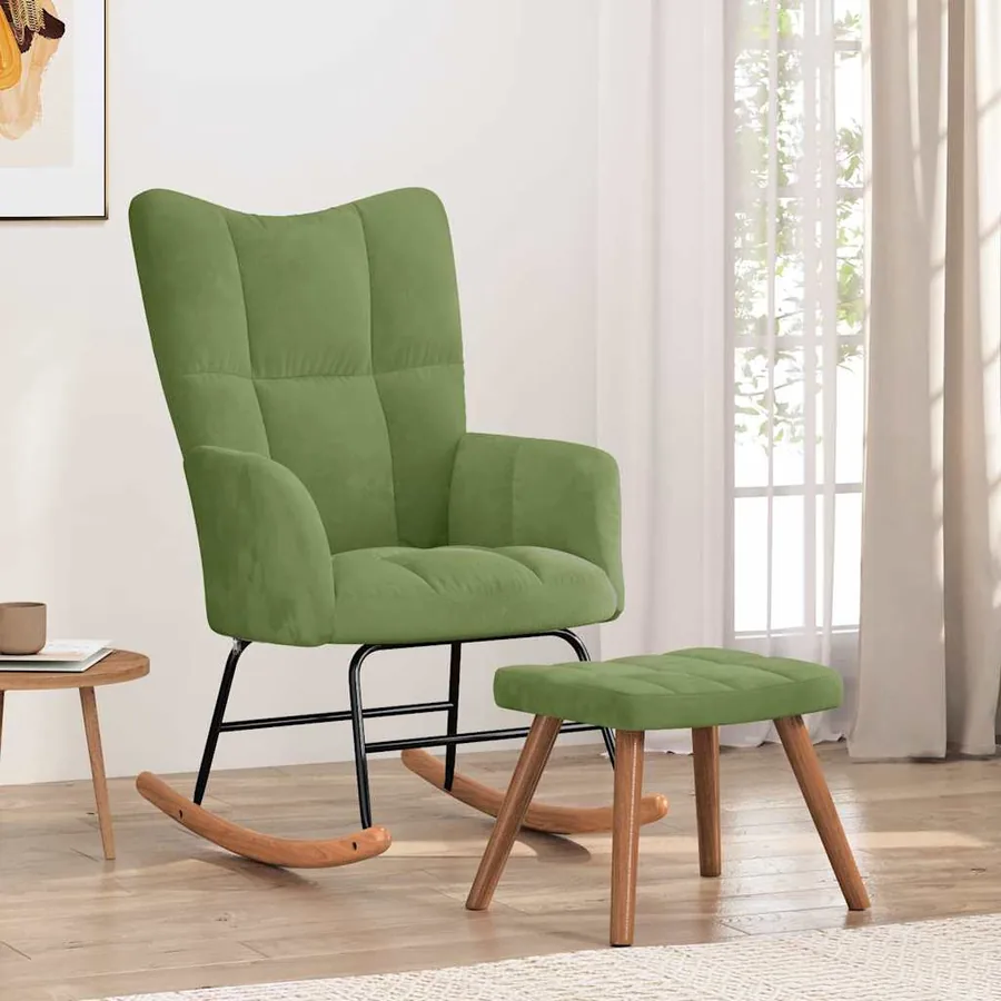 Chaise à bascule avec repose-pied Vert clair Velours