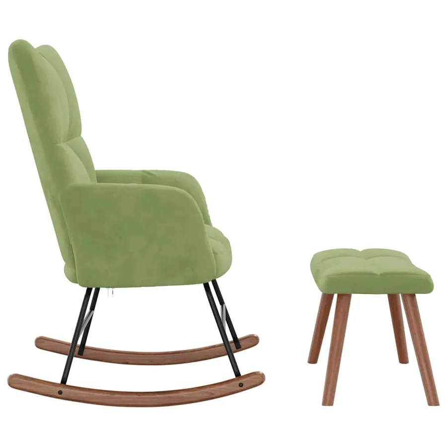 Chaise à bascule avec repose-pied Vert clair Velours - 6