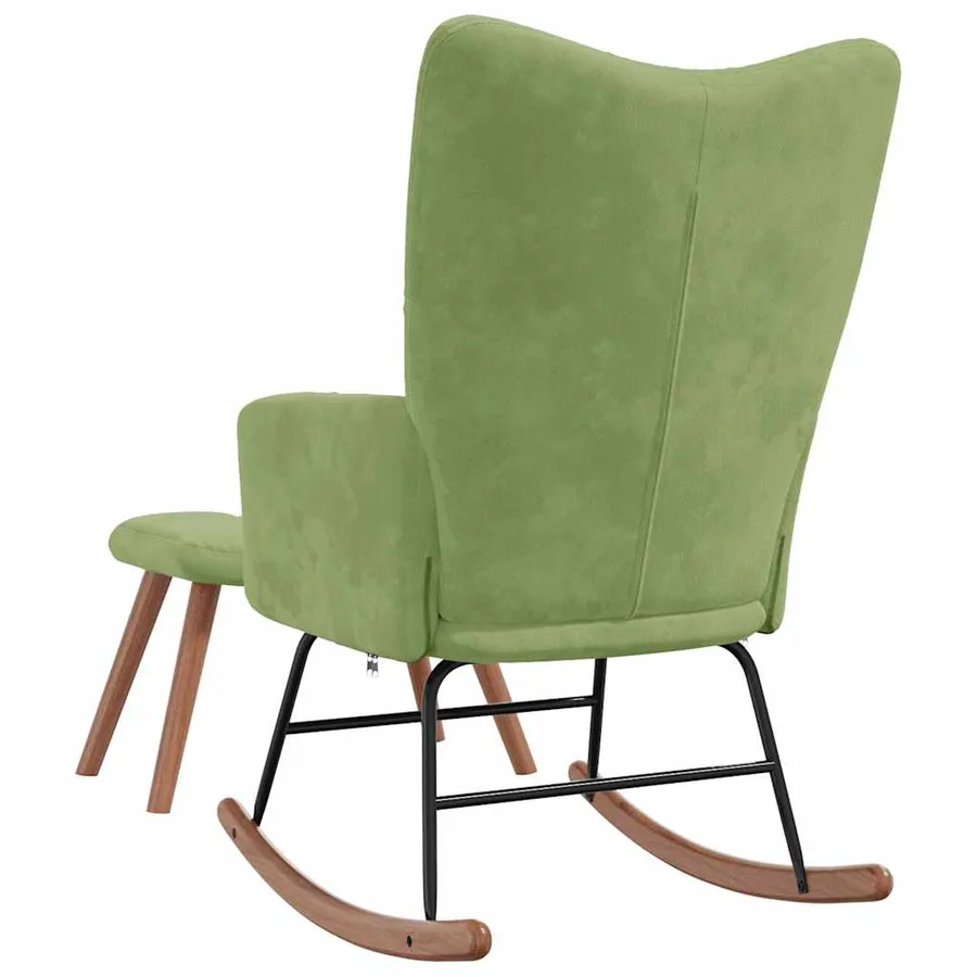 Chaise à bascule avec repose-pied Vert clair Velours - 9
