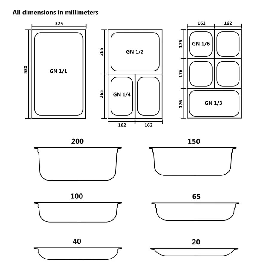 Récipients Gastronorm 4 pcs GN 1/1 65 mm Acier inoxydable - 9