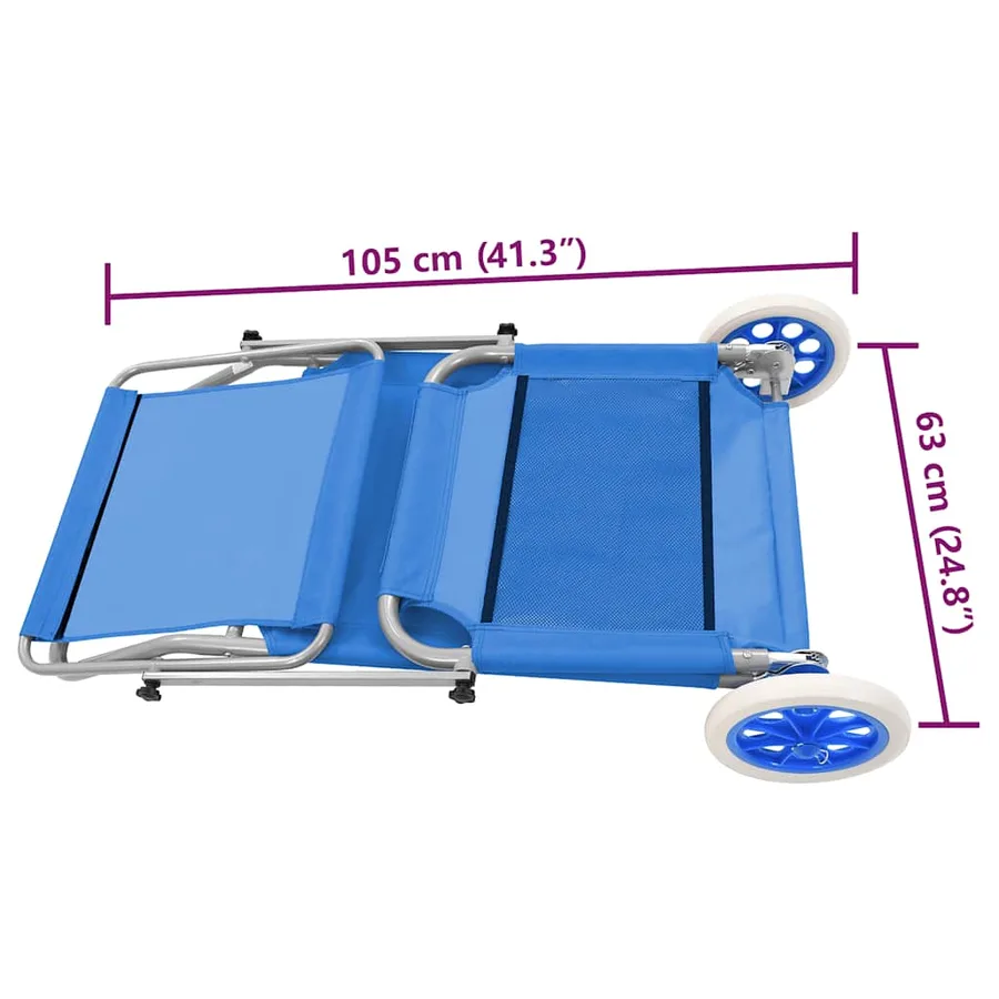 Chaise longue pliable avec auvent et roues Acier Bleu - 10