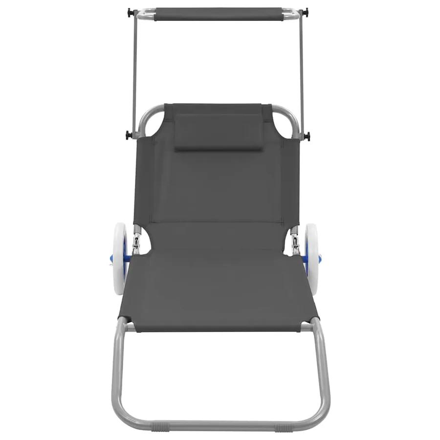 Chaise longue pliable avec auvent et roues Acier Bleu - 12