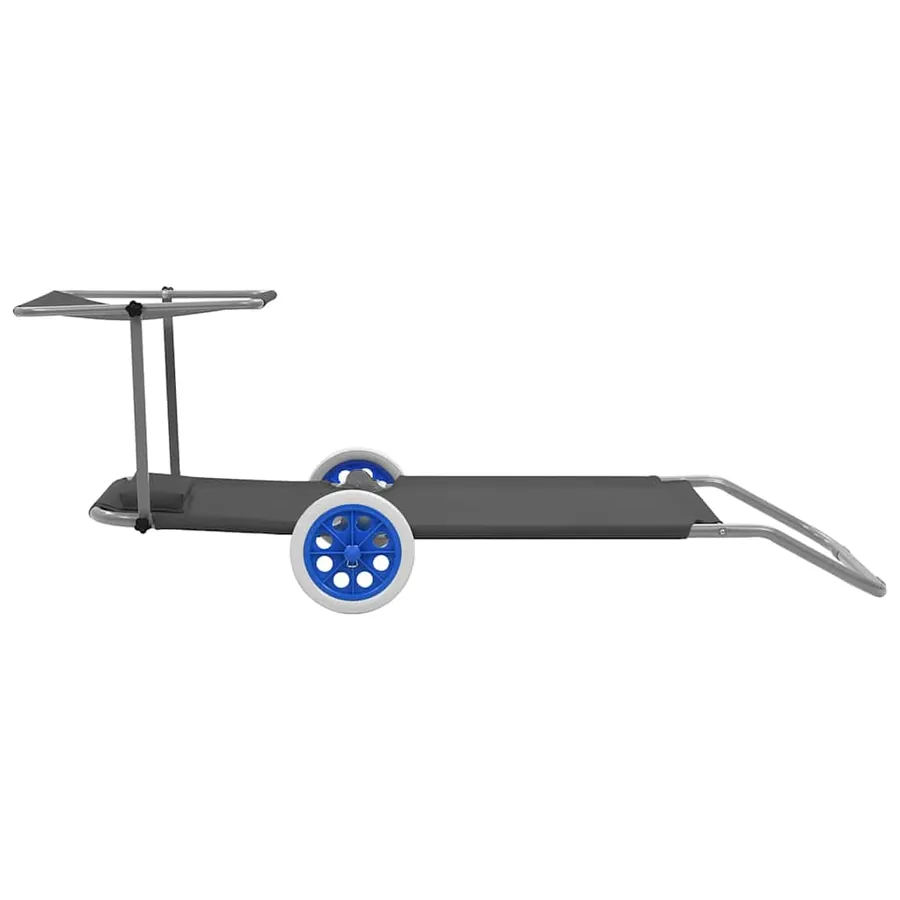 Chaise longue pliable avec auvent et roues Acier Bleu - 15
