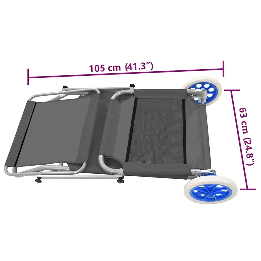 Chaise longue pliable avec auvent et roues Acier Bleu - 20
