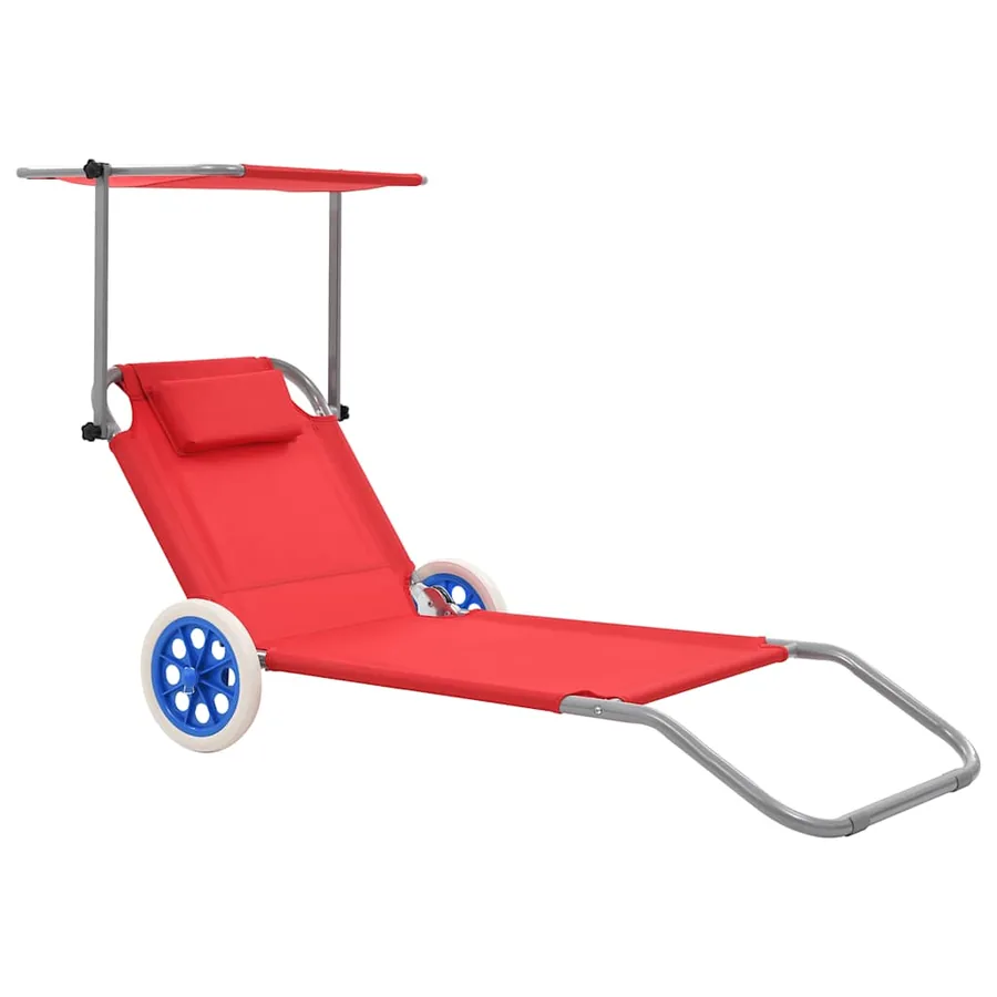 Chaise longue pliable avec auvent et roues Acier Bleu - 21