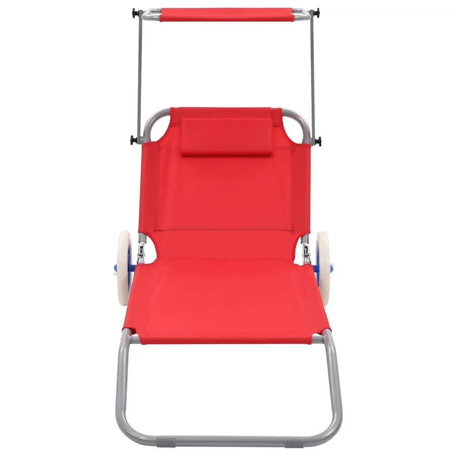 Chaise longue pliable avec auvent et roues Acier Bleu - 22