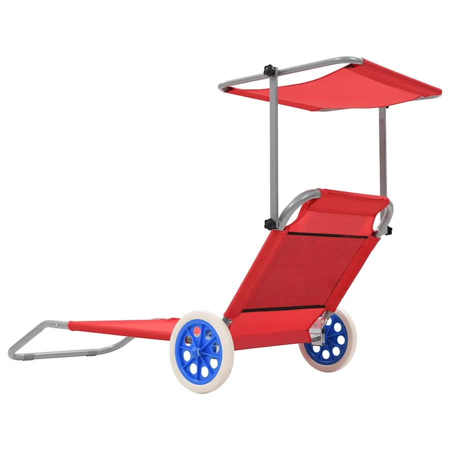 Chaise longue pliable avec auvent et roues Acier Bleu - 24