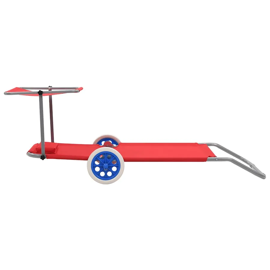 Chaise longue pliable avec auvent et roues Acier Bleu - 25