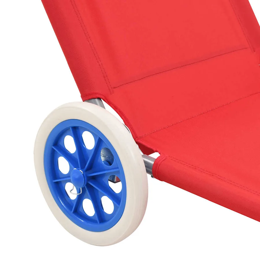 Chaise longue pliable avec auvent et roues Acier Bleu - 28