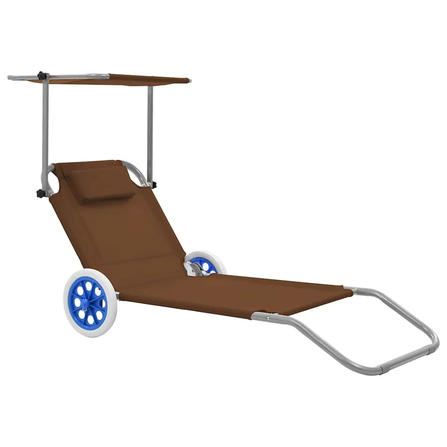 Chaise longue pliable avec auvent et roues Acier Bleu - 31