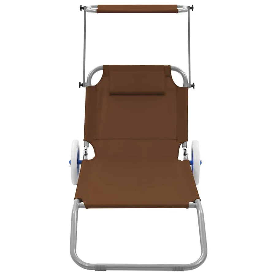 Chaise longue pliable avec auvent et roues Acier Bleu - 32