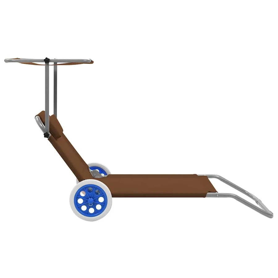 Chaise longue pliable avec auvent et roues Acier Bleu - 33