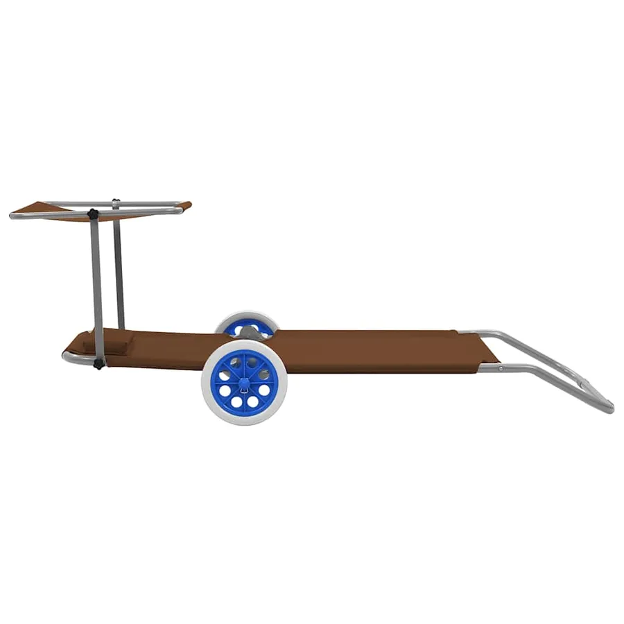 Chaise longue pliable avec auvent et roues Acier Bleu - 35