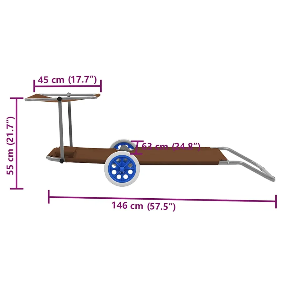 Chaise longue pliable avec auvent et roues Acier Bleu - 39