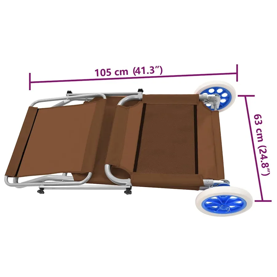 Chaise longue pliable avec auvent et roues Acier Bleu - 40