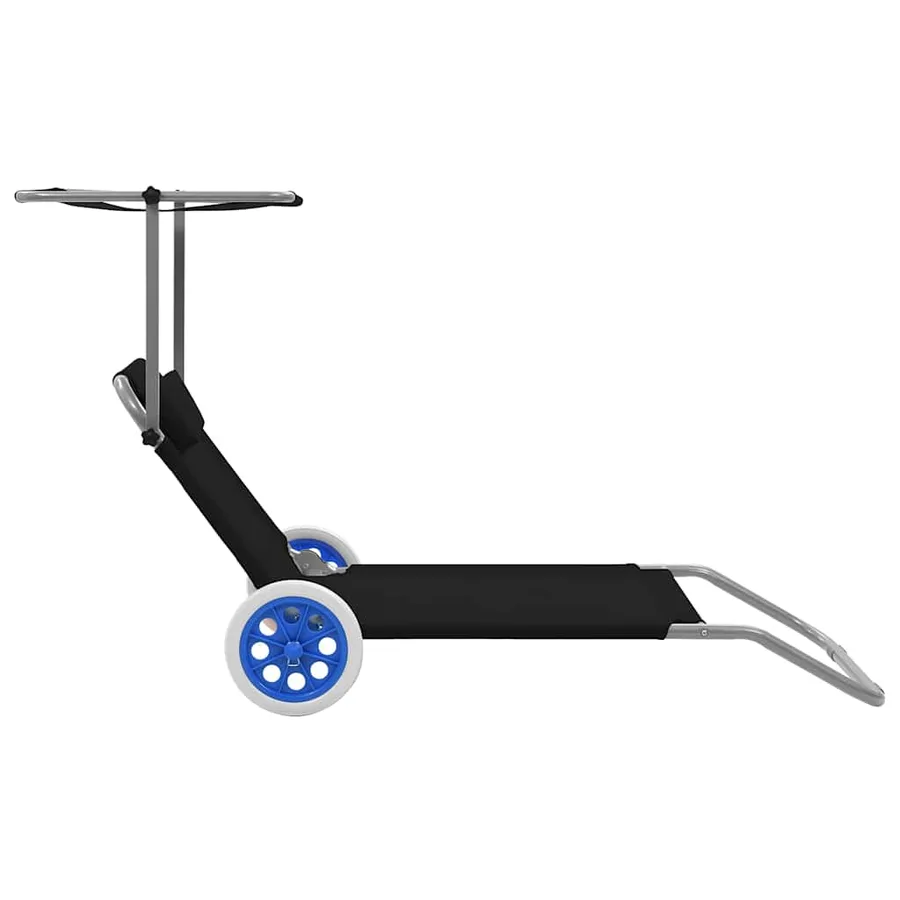 Chaise longue pliable avec auvent et roues Acier Bleu - 43